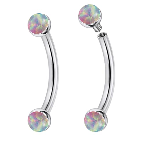 Jenxnjsjo F136 Titanium 16g 6/8/10mm Opal Eyebrow/Rook/Snug/Vertical-Labret/VCH/Snake-Eyes/Anti-Tragus/Christina/Daith/Belly-Button/Bridge/Hood/Surface Curved Barbell Piercing Jewelry for Women Men - color: Pink Opal, size: 8mm