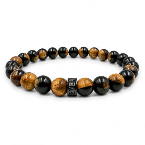 Everwood Original Men's Wooden Beaded Golf Bracelet | Handmade, 8mm Black Ebony Brown Sapwood Wood Beads, Natural Stretch Bracelet, Cascade Collection