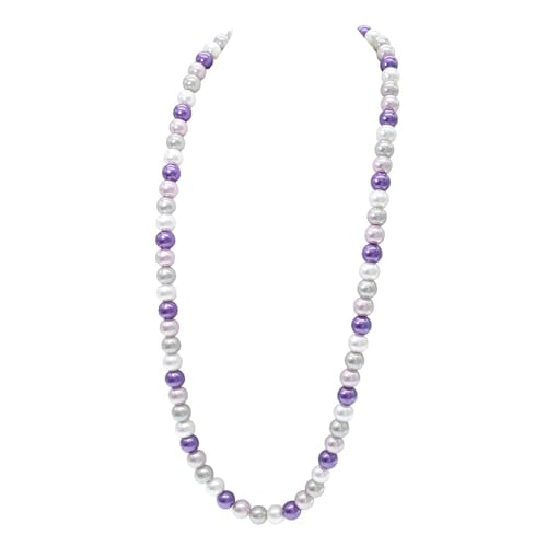 AAA+ Simulated Pearl Strand Necklace Colorful 10mm Pearls Choker Necklaces for Women 1920s Long Costume Jewelry Gift - color: long pearl necklace White Purple 24 Inches