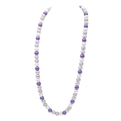 AAA+ Simulated Pearl Strand Necklace Colorful 10mm Pearls Choker Necklaces for Women 1920s Long Costume Jewelry Gift - color: long pearl necklace White Purple 24 Inches