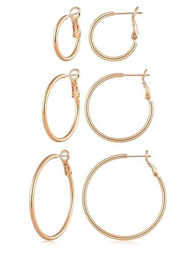Gacimy Gold Hoop Earrings for Women 14K Gold Plated, 925 Sterling Silver Post Hypoallergenic Earrings Hoops for Women - color: Rose Gold, size: 20-30-40mm