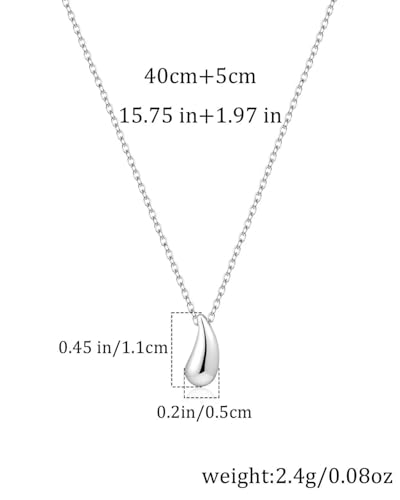 Silver Teardrop Pendant Simple Minimalist Necklace Stainless Steel Thin Adjustable Dainty Necklace Chain for Women