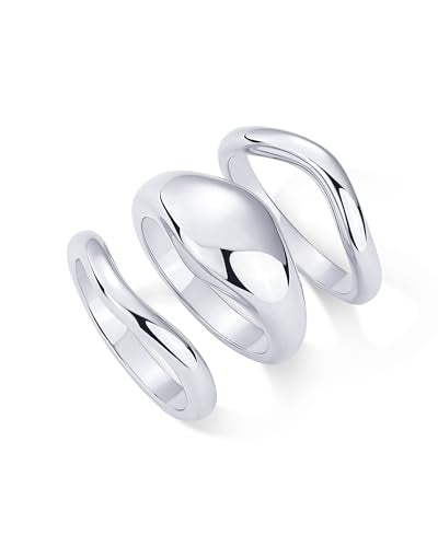 PAVOI 14K Gold Plated Chunky Stackable Rings Set for Women | Cubic Zirconia Bands Set | 3 Statement Rings Pack - color: White Gold, size: 8, style: Plain