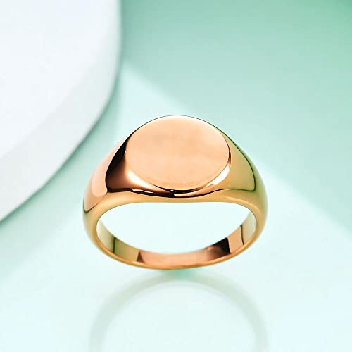 MYNENEY Stainless Steel Round Shape Classical Simple Plain Wedding Engagement Statement Pinky Band Signet Rings for Men Women Size 4-15 - color: Rose Gold