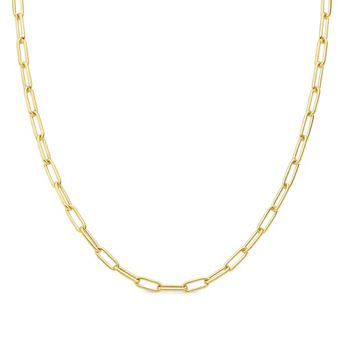 DESTIN Jewelry 18K Gold Plated Paperclip Chain Necklace, 2.5-6.5mm | Waterproof, hypoallergenic and tarnish-resistant adjustable stainless steel layering chain for women. - color: 18K Yellow Gold Plated Stainless Steel, size: 18" + 2", style: 4 MM