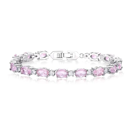 Crysdue Wedding Bridal Bracelets for Brides, Cubic Zirconia Tennis Birthstone Jewelry Gift for Women Prom - style: A_Pink, 6.8-8.2"