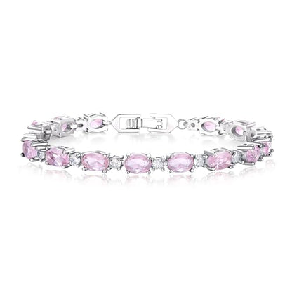 Crysdue Wedding Bridal Bracelets for Brides, Cubic Zirconia Tennis Birthstone Jewelry Gift for Women Prom - style: A_Pink, 6.8-8.2"