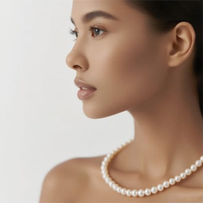 Pearl Necklace Dainty Round Choker Wedding Delicate Jewelry for Women Simple Bridesmaid Jewelry Gifts - style: 8mm(3.15in) Silver Pearl