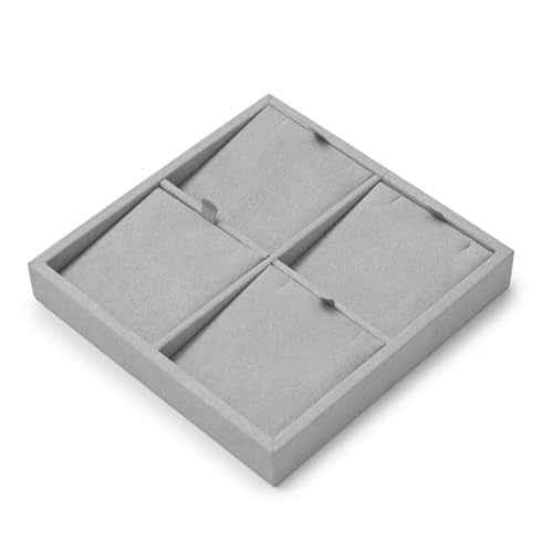 Microfiber 4 Slots Jewelry Pendant Display Tray | Jewelry Necklace Organizer Display Tray Gray - size: 5.49" x 5.5" x 0.78"