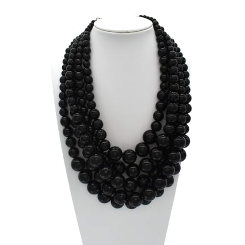 Faux Big Pearl Srand Necklaces for Women 5 Layers Pearls Choker Bib Collar Necklace Bracelet and Earrings set 1920s Costume Pearl Jewelry Bridal Wedding - color: black