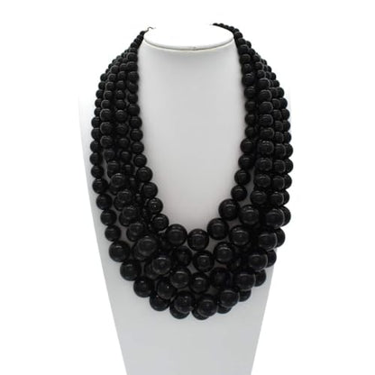 Faux Big Pearl Srand Necklaces for Women 5 Layers Pearls Choker Bib Collar Necklace Bracelet and Earrings set 1920s Costume Pearl Jewelry Bridal Wedding - color: black