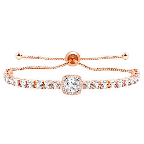 Sparkling CZ Tennis Bracelets for Women, Birthstone Slider Bolo Bracelets Trendy Birthday Valentine's Day Jewelry for Women Lady - color: White