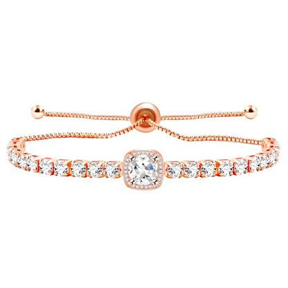 Sparkling CZ Tennis Bracelets for Women, Birthstone Slider Bolo Bracelets Trendy Birthday Valentine's Day Jewelry for Women Lady - color: White