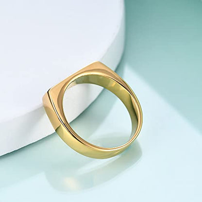 VQYSKO 14K Gold Plated Signet Ring | Statement Band Jewelry for Women - color: Rectangle Gold