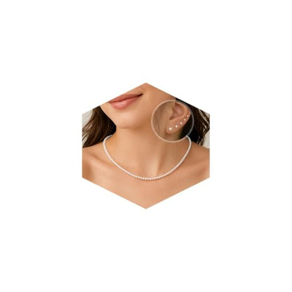 D.Bella Pearl Necklace Stud Earrings Set for Women Dainty Round Imitation Pearl Choker Necklace for Wedding -5Pairs Hypoallergenic Earrings Delicate Jewelry - color: A-Silver