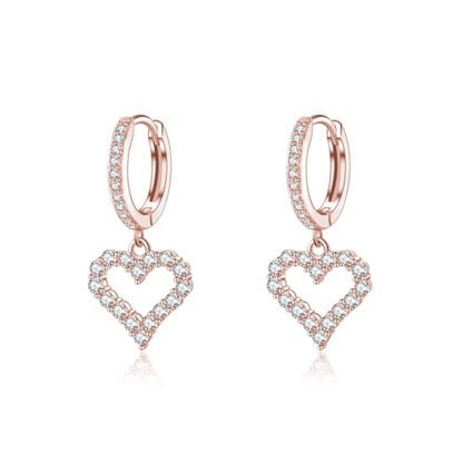 SLUYNZ 925 Sterling Silver CZ Sweet Love Hoop Earrings for Women Teens Hollow Heart Huggie Earrings Drop - color: C-Rose Color