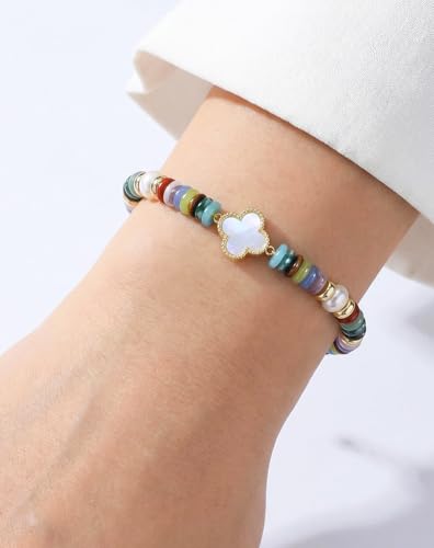 Birthday Jewelry Gifts For Girls Women, Four Leaf Clover & Heart Bracelets - color: Rainbow
