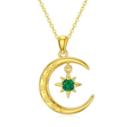Moissanite Moon and Star Necklace 925 Silver Birthstone Gifts for Women | Sterling Silver Sun and Moon Pendant Elegant Jewelry Birthday Gifts for Wife Mom - color: B:Moon and Star-Birthstone-5