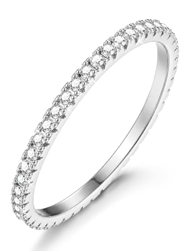 Jstyle Wedding Bands for Women Eternity Band Rings Stackable Cubic Zirconia Ring 2-2.5MM Engagement Band Ring for Women Dainty Simulated Diamond Rings No Tarnish Size 5-9 - color: Silver-Eternity-2.0MM Width