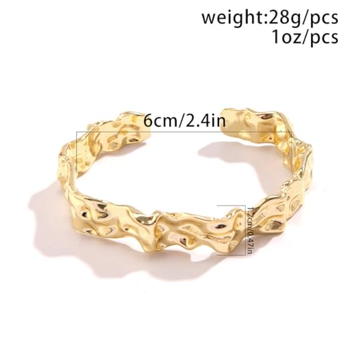 GIGB PBDK Chunky Cuff Bracelets for Women 14K Gold Minimalistic Hammered Cuff Bangle 12MM Wide Adjustable Textured Open Bangle Trendy Punk Jewelry Presents - color: Gold