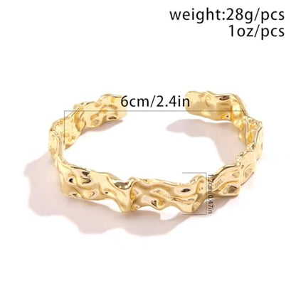 GIGB PBDK Chunky Cuff Bracelets for Women 14K Gold Minimalistic Hammered Cuff Bangle 12MM Wide Adjustable Textured Open Bangle Trendy Punk Jewelry Presents - color: Gold