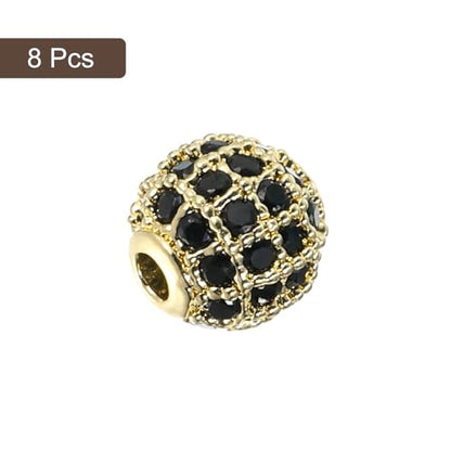 Uxcell Round Charm Spacer Beads, 8Pcs 8mm - Brass Rhinestone, Zircon for DIY Bracelets Earrings (Black - Gold) - color: Gold, size: 8mm