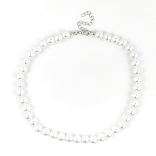 Pearl Necklace for Women, Classic Beaded Choker Necklace, Faux Pearl Strand Necklace 6mm 8mm 10mm, Adjustable Chain, Elegant Everyday Jewelry - color: Silver 10mm