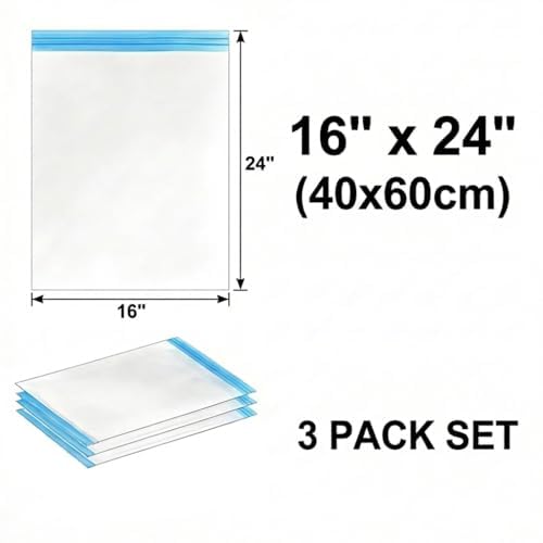 3 Pcs Travel Vacuum Compression Bags, Reusable Clothing Luggage Storage Bags, Essential Travel Items That Can Save Space - color: Transparent, size: 16x24 inch