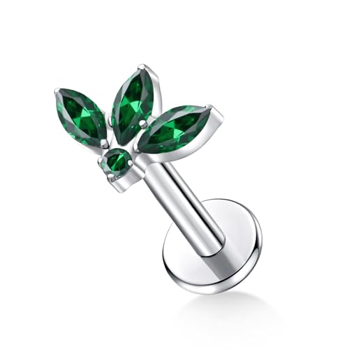 G23 Titanium Flat Back Earrings Studs 20g 18g 16g F136 Titanium Labrets Press Fit Threadless Push In Dainty Cartilage Helix Conch Lobe Lip Tragus Piercing Jewelry Push Back - style: 3 stud-green