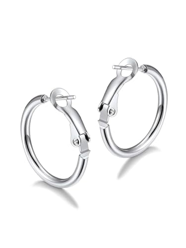 FaithHeart Silver/Black/Gold Stainless Steel Thin Hoop Earrings for Women | 2mm Wide Thin Large Hoop Earrings, Hypoallergenic Lightweight Trendy Jewelry, 20/30/40/50/60/70/80/90/100mm - color: Silver, size: 20mm/0.78"
