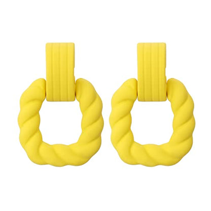 RUOFFETA Rectangle Earrings for Women, Acrylic Square Earrings Twisted Geometric Statement Jewelry - color: Yellow