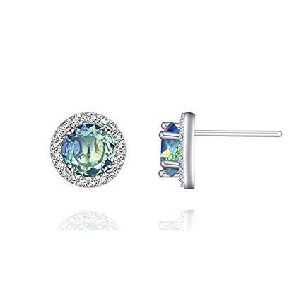 YOQUCOL Bright 8MM,10MM Cubic Zirconia Crystal Stud Earrings Round Pierced Earrings For Women - color: 8MM-Ocean Blue