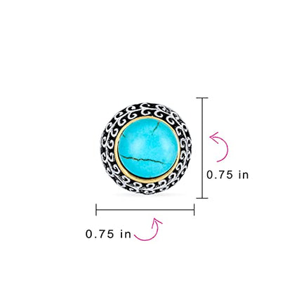 Bali Style Button Style Faux White Pearl, Black, Turquoise Clip On Earrings - color: Blue