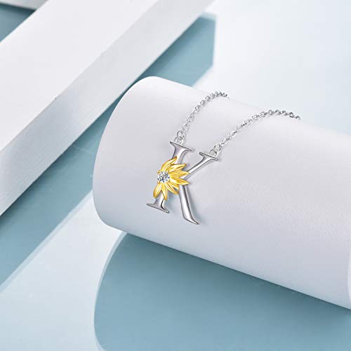 POPLYKE Initial Sunflower Necklace for Women 925 Sterling Sliver Sunflower Pendant Necklace Letter Initial Pendant Chain - style: Sunflower K