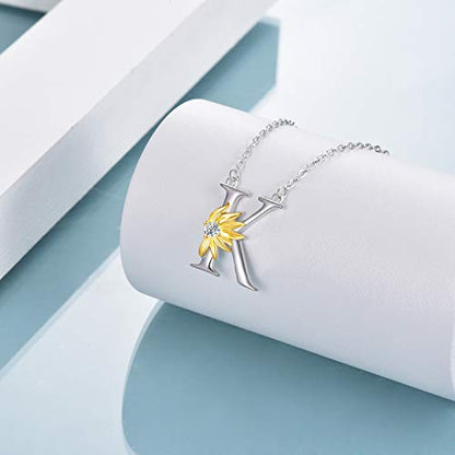 POPLYKE Initial Sunflower Necklace for Women 925 Sterling Sliver Sunflower Pendant Necklace Letter Initial Pendant Chain - style: Sunflower K