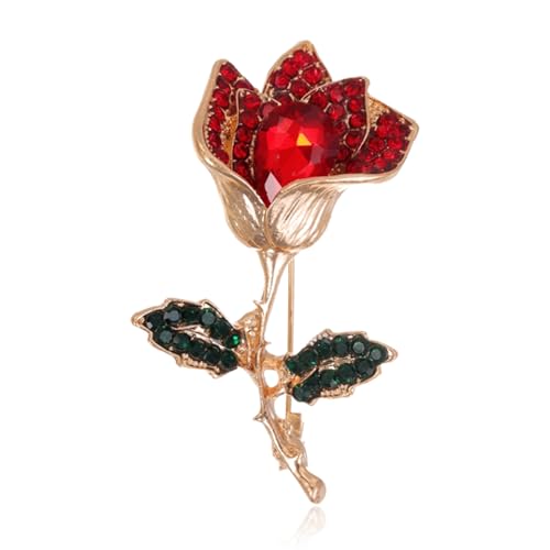 Red Rose Flower Brooches Pins for Women Men Elegant Crystal Flower Lapel Pin Retro Suit Hat Dress Accessories Wedding Valentine's Day Jewelry Gift - style: Crystal A