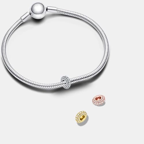 KEQ 925 Silver Spacer Stopper Bead Charms Clearance for Pandora Bracelets Birthstone CZ Always Stopper Birthday Gifts for Mom Grandmom Granddaughter Wife Sisters Friends - color: Rose Golden