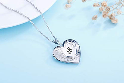 YOUFENG Locket Necklace that Holds Pictures Initial Alphabet A-Z Letter Pendant Necklace Platinum Plated Gifts for Women - style: B