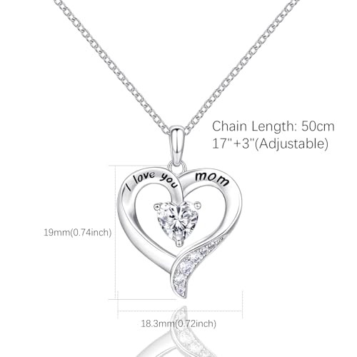 Mom Necklace 925 Sterling Silver Heart Necklaces for Women - color: 01-White Gold