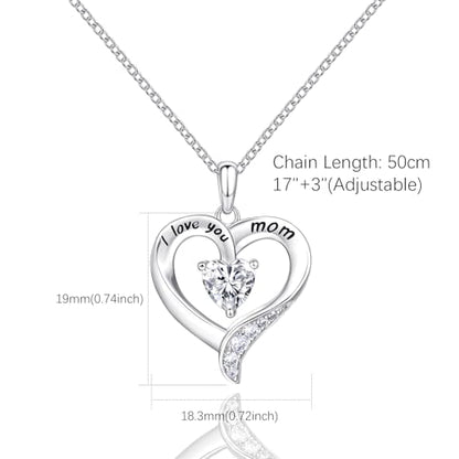 Mom Necklace 925 Sterling Silver Heart Necklaces for Women - color: 01-White Gold