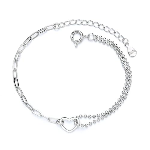 925 Sterling Silver Plated Bracelets for Women Love Heart Charm Chain Bracelet Bangle Fashion Jewelry Gifts - style: paperclip-heart