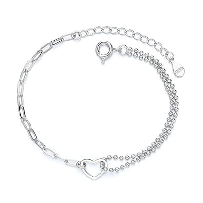 925 Sterling Silver Plated Bracelets for Women Love Heart Charm Chain Bracelet Bangle Fashion Jewelry Gifts - style: paperclip-heart