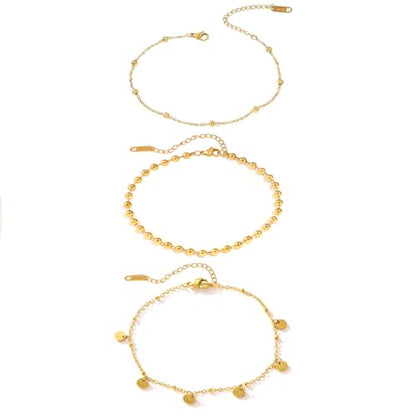 2/3 PCS Gold Anklets for Women Waterproof Boho Starfish, Seashell, Heart & Butterfly Charms Ankle Bracelets Non Tarnish Adjustable Layered Cuban Beaded Foot Chain Beach Jewelry for Summer Vacations - color: Gold Set 4