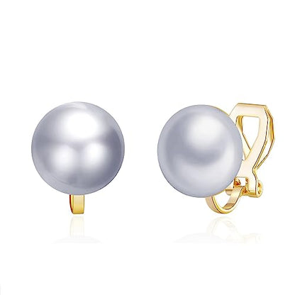YOQUCOL Simulated Freshwater Pearl Clip On Earrings Not Pierced Elegant Stud Jewelry For Women - color: 12MM-Metallic Grey