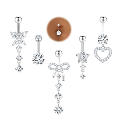 CZ Belly Button Rings for Women Surgical Stainless Steel Jewelry - color: Silver