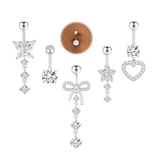 CZ Belly Button Rings for Women Surgical Stainless Steel Jewelry - color: Silver