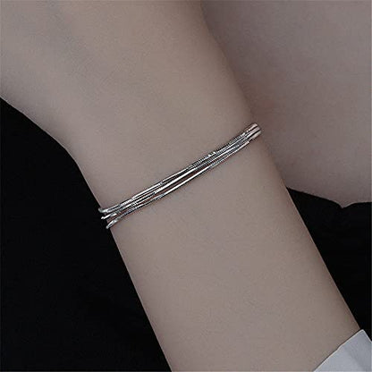 kelistom 925 Sterling Silver Bracelets for Women Teens, Love Heart Charm Chain Bracelet Bangle Fashion Jewelry Gifts - color: 3-layer snake chain