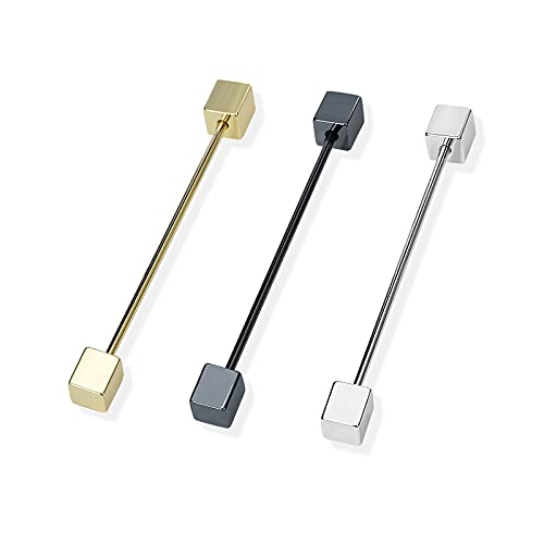 3PCS Men's Classic Brass Shirt Collar Bar Tie Pins Set for Wedding Business with Gift Box - color: Cube Head