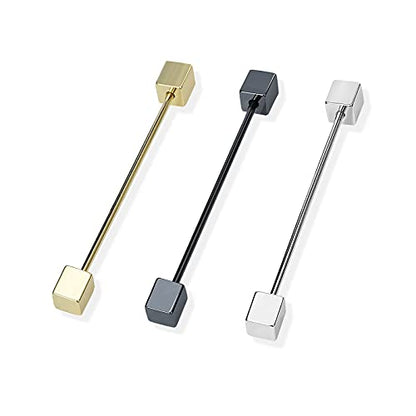 3PCS Men's Classic Brass Shirt Collar Bar Tie Pins Set for Wedding Business with Gift Box - color: Cube Head