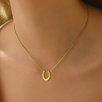 Gold Necklace for Women Dainty 18K Gold Plated | Sun Horn Crescent Moon Lucky Horse Shoe Pendant Necklace Waterproof Stainless Steel Trendy Jewelry, Gift Box Included - color: U Shape-Gold